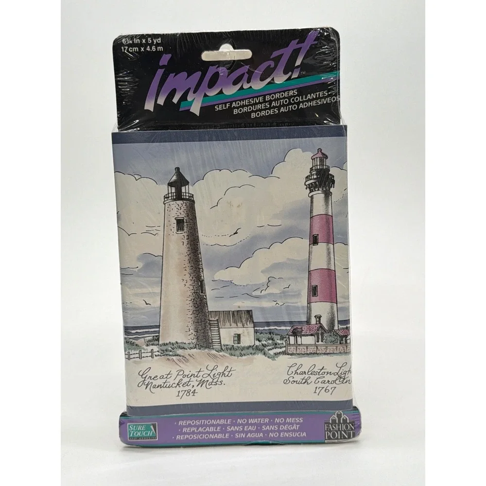Imperial Impact Lighthouse Self Adhesive Wallpaper Border 5yd Nautical Coastal